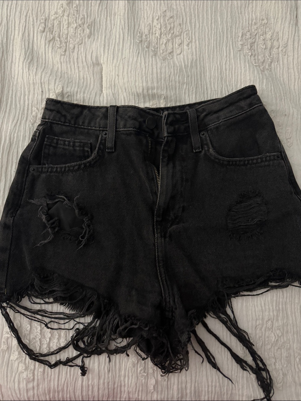 Forever 21 Black Distressed High-Rise Denim Shorts